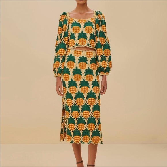 FARM Rio Dresses & Skirts - Farm Rio: Sand Pineapple Crochet Skirt